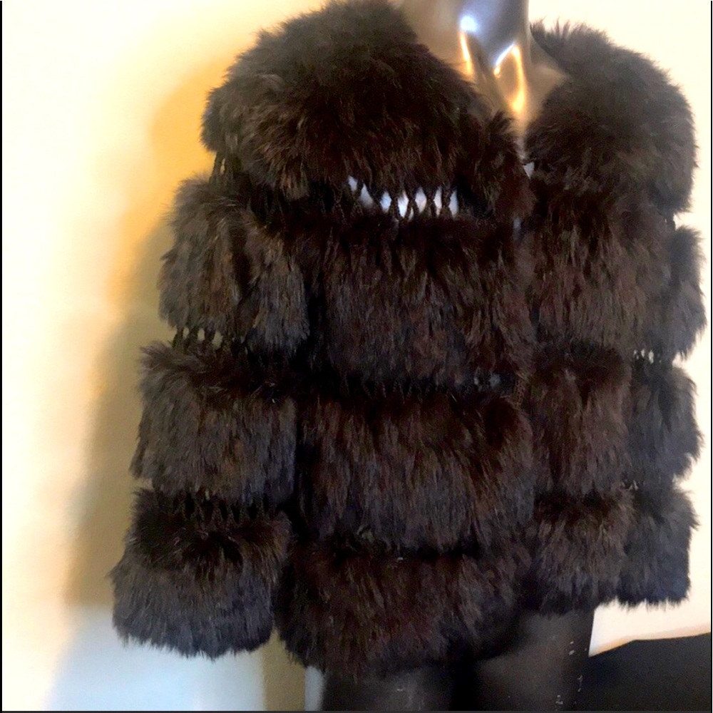 BCBG MAXAZRIA Dark Brown Rabbit Fur Jacket Size XS
